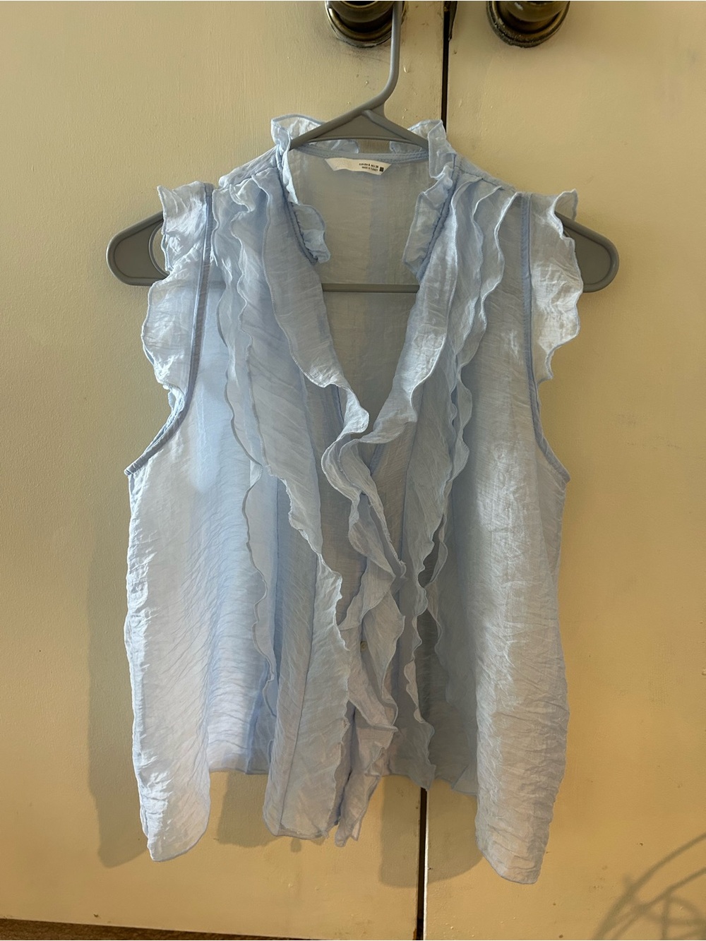 Zara Light Blue Ruffle Sleeveless Blouse